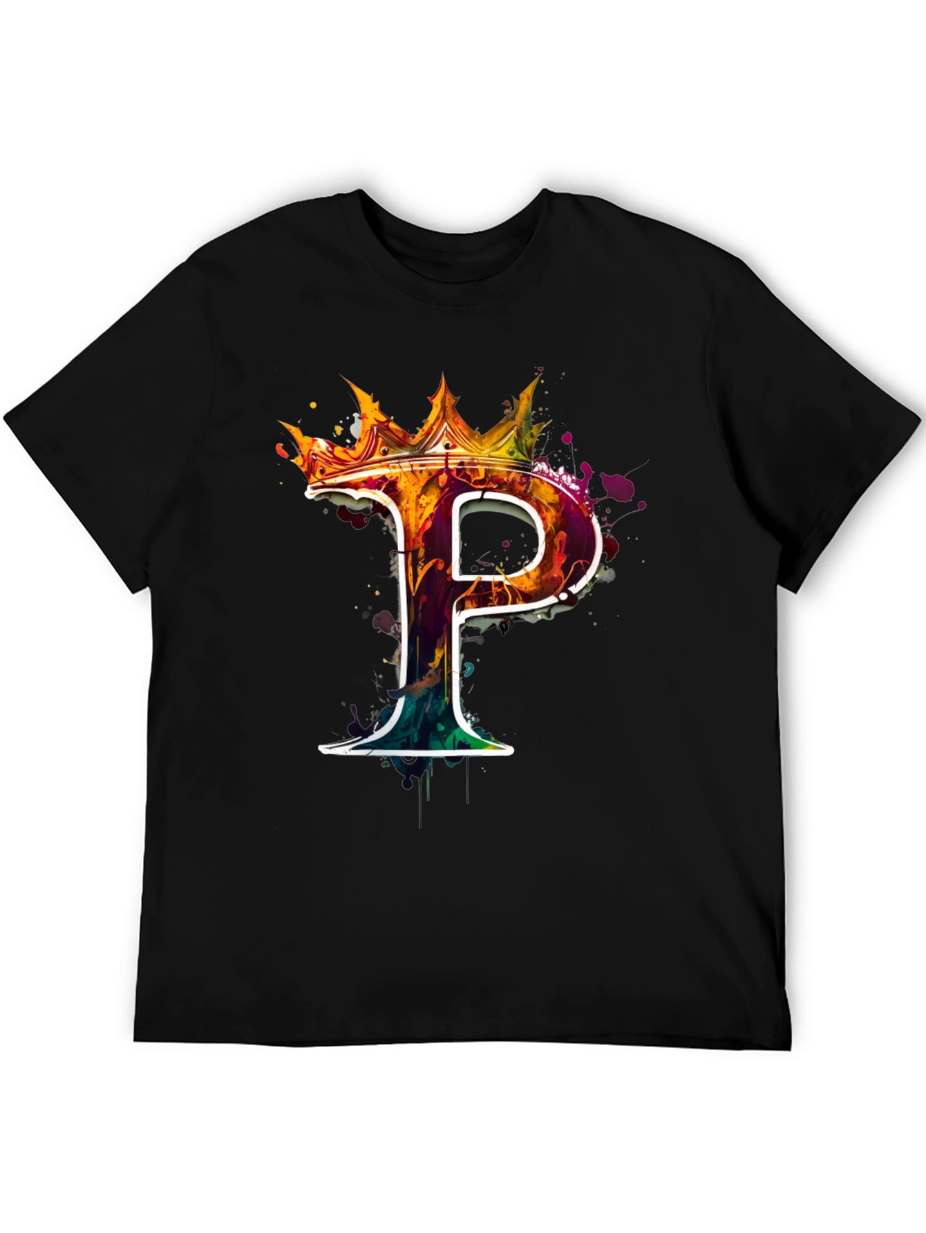 Crowned Letter P Graphic Tee - Stylish Mens Black T-Shirt