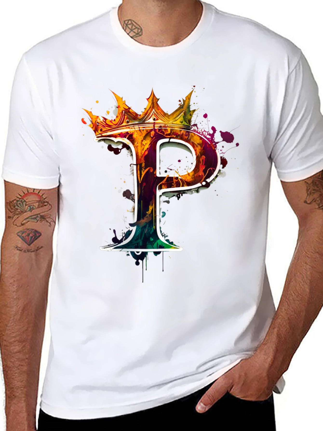 Crowned Letter P Graphic Tee - Stylish Mens Black T-Shirt
