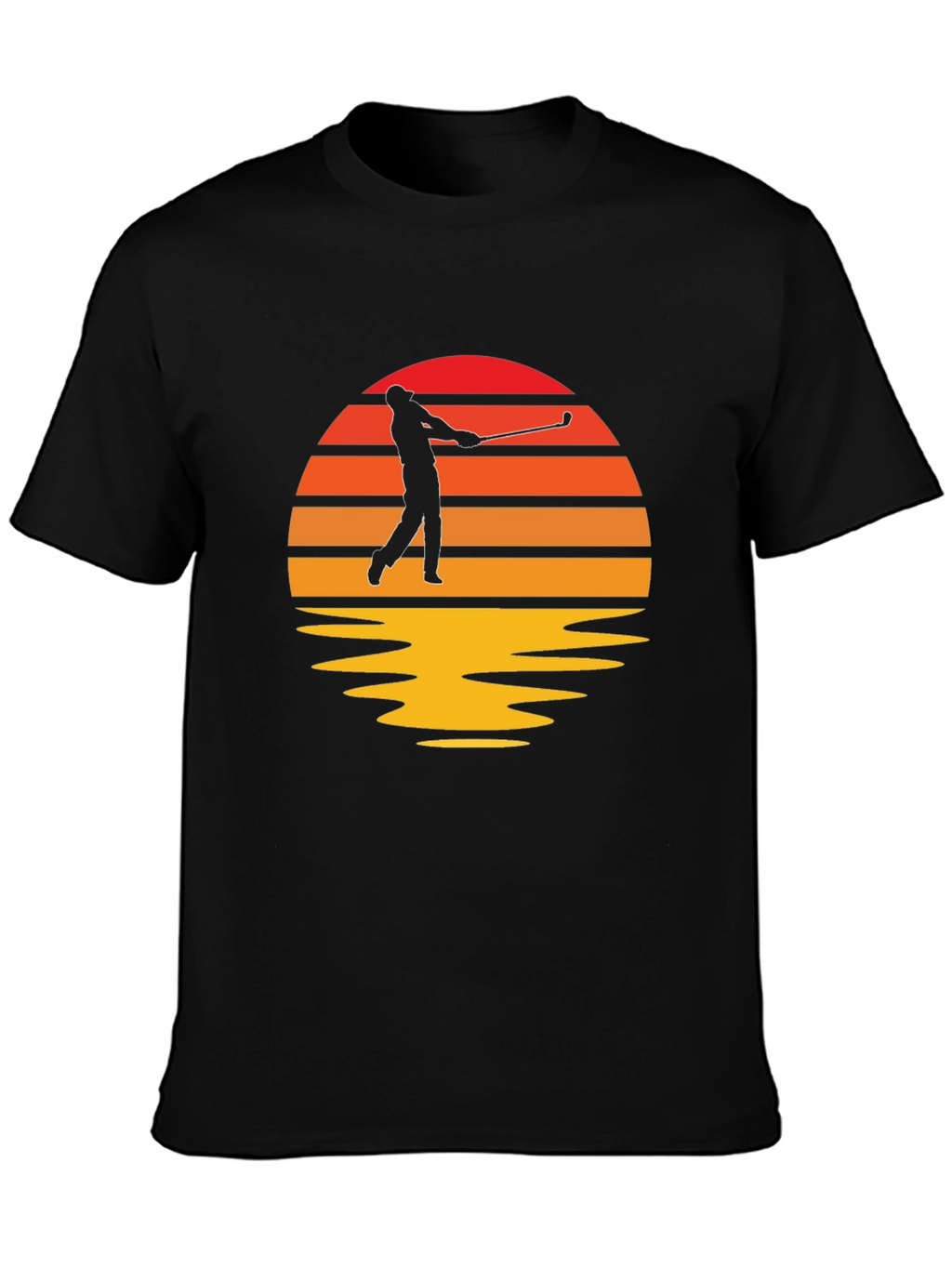 Retro Golfer Sunset Black T-Shirt