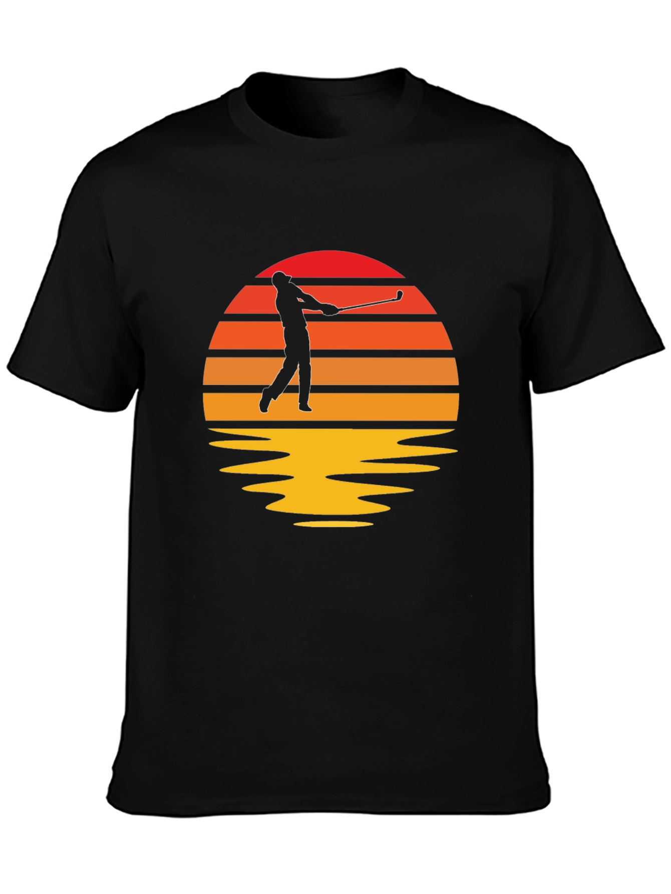 Retro Golfer Sunset Black T-Shirt