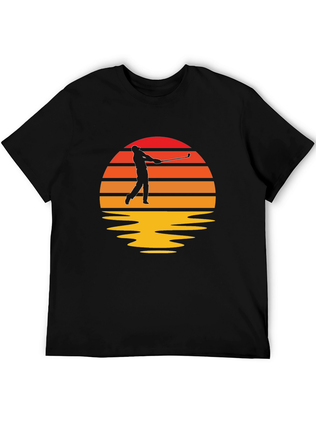 Retro Golfer Sunset Black T-Shirt