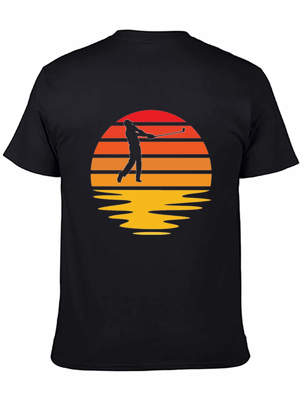 Retro Golfer Sunset Black T-Shirt