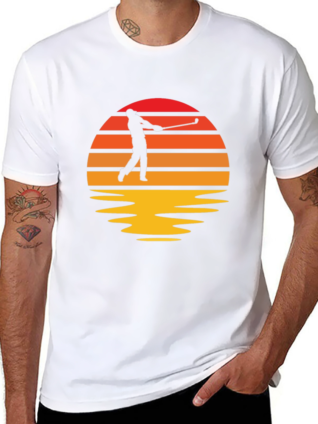 Retro Golfer Sunset Black T-Shirt