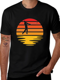 Retro Golfer Sunset Black T-Shirt