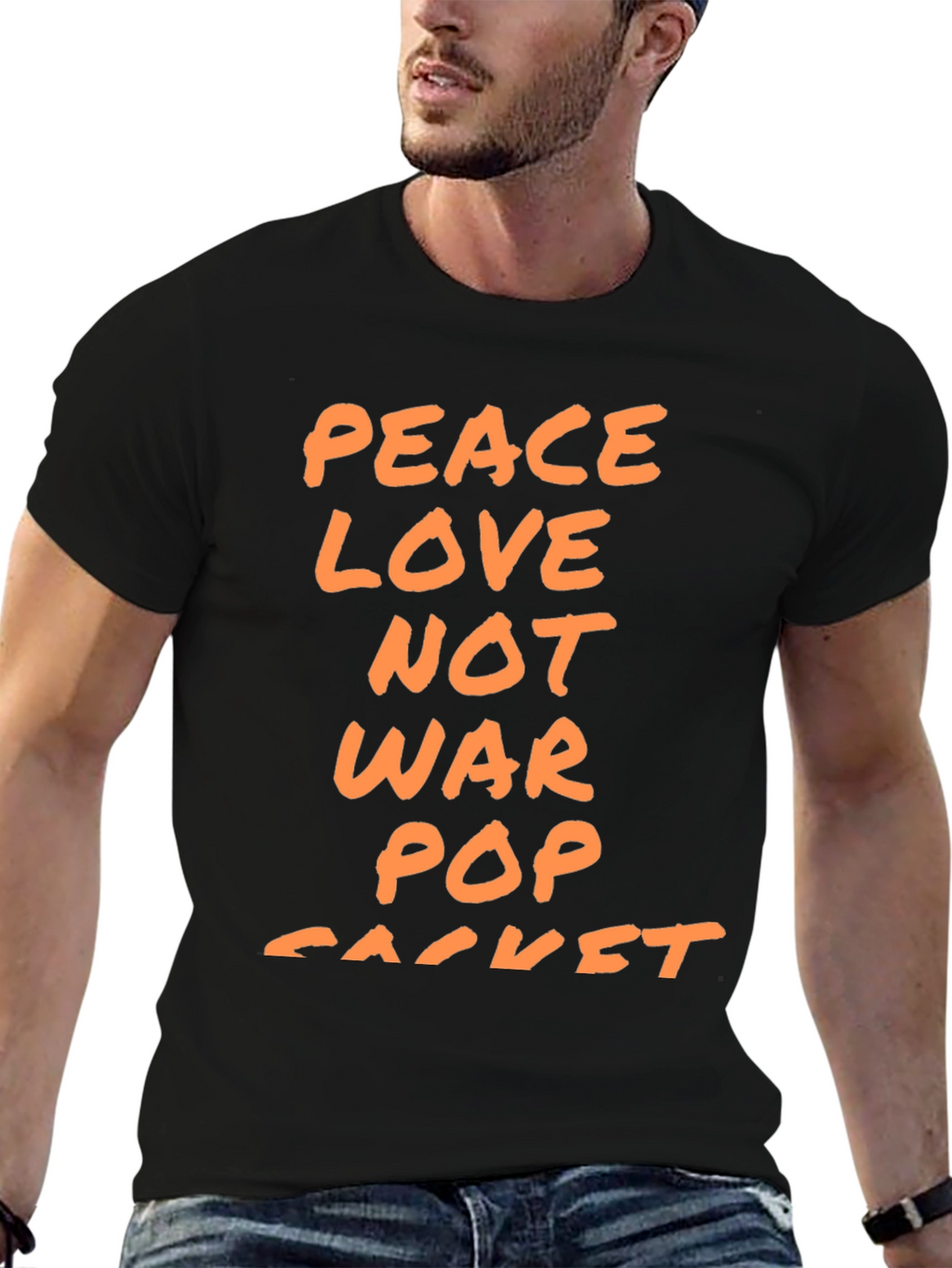 Peace Love Not War Pop Racket T-Shirt - Black