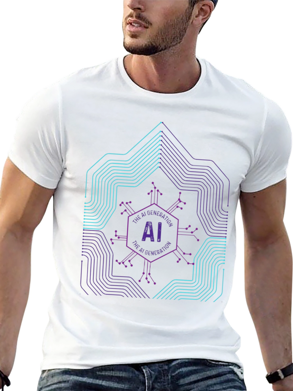 AI Generation Graphic Print Black T-Shirt