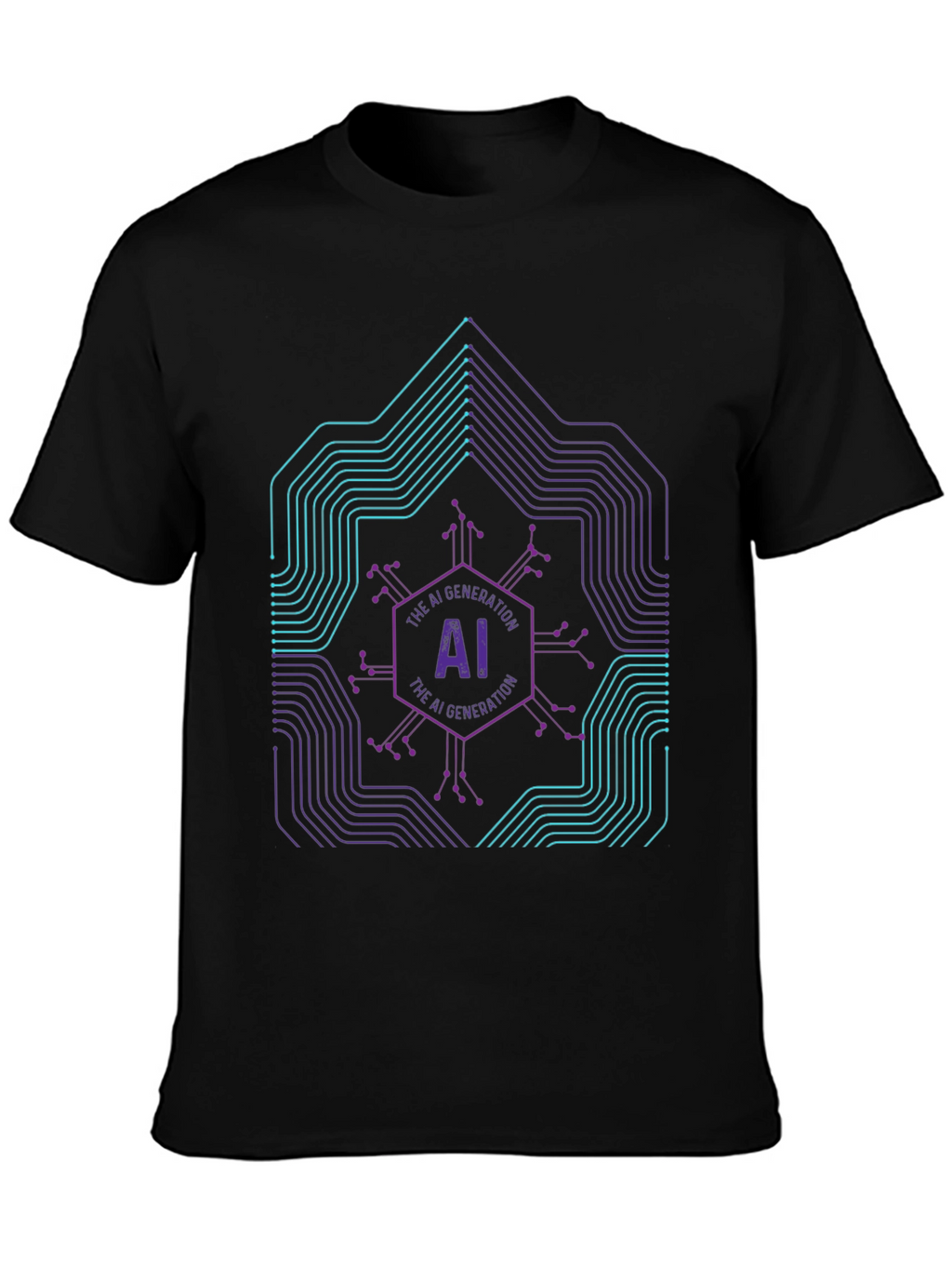 AI Generation Graphic Print Black T-Shirt