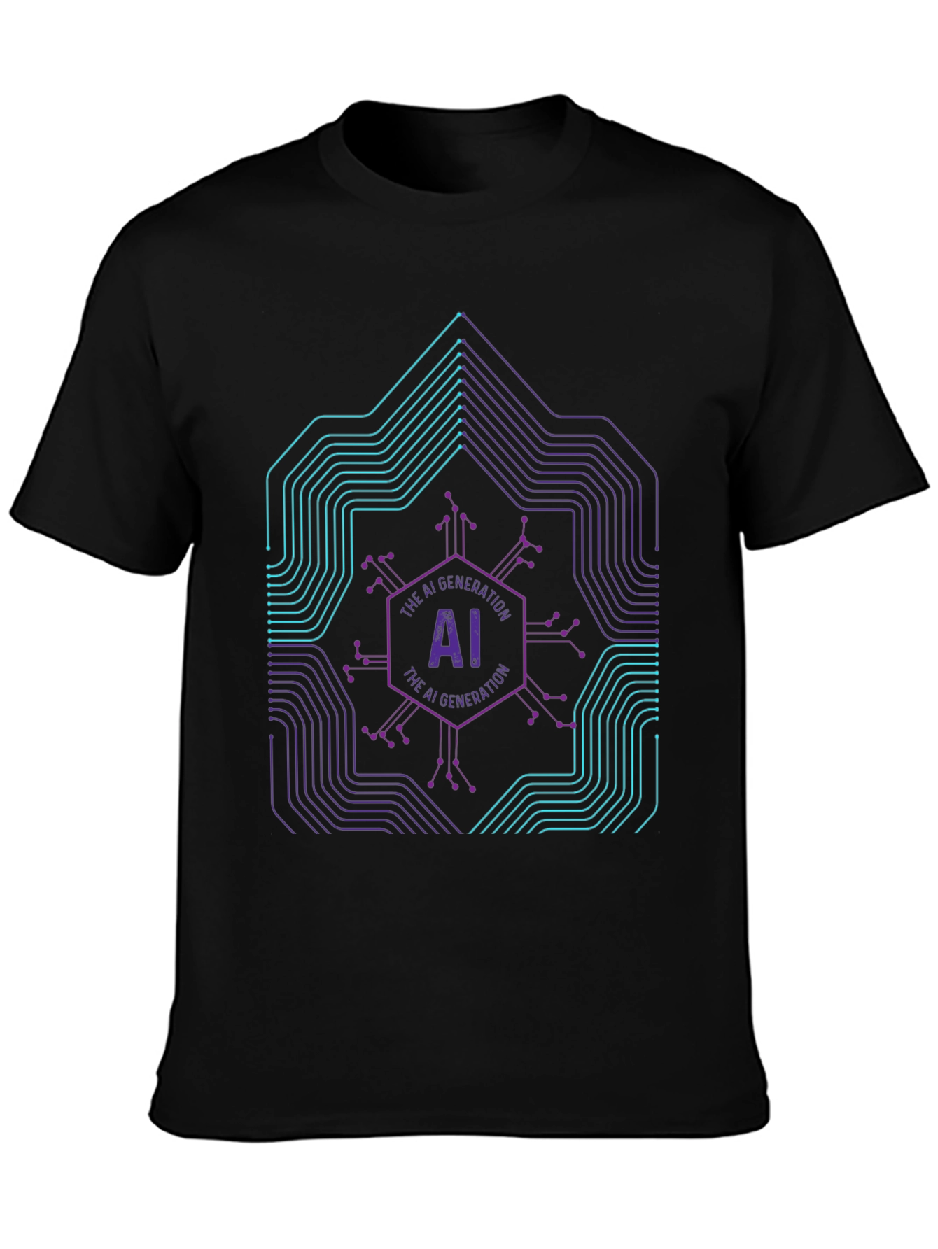 AI Generation Graphic Print Black T-Shirt