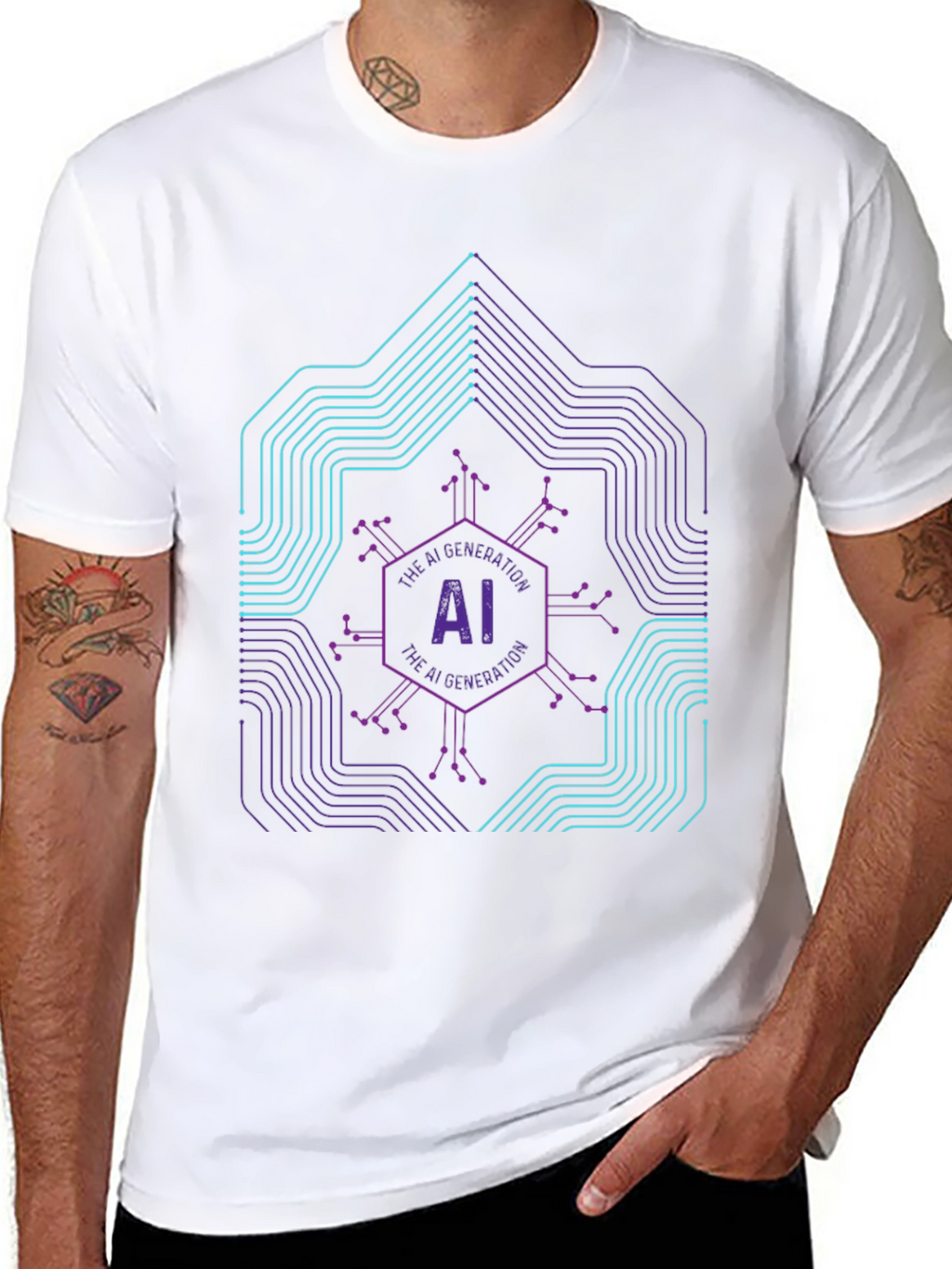 AI Generation Graphic Print Black T-Shirt