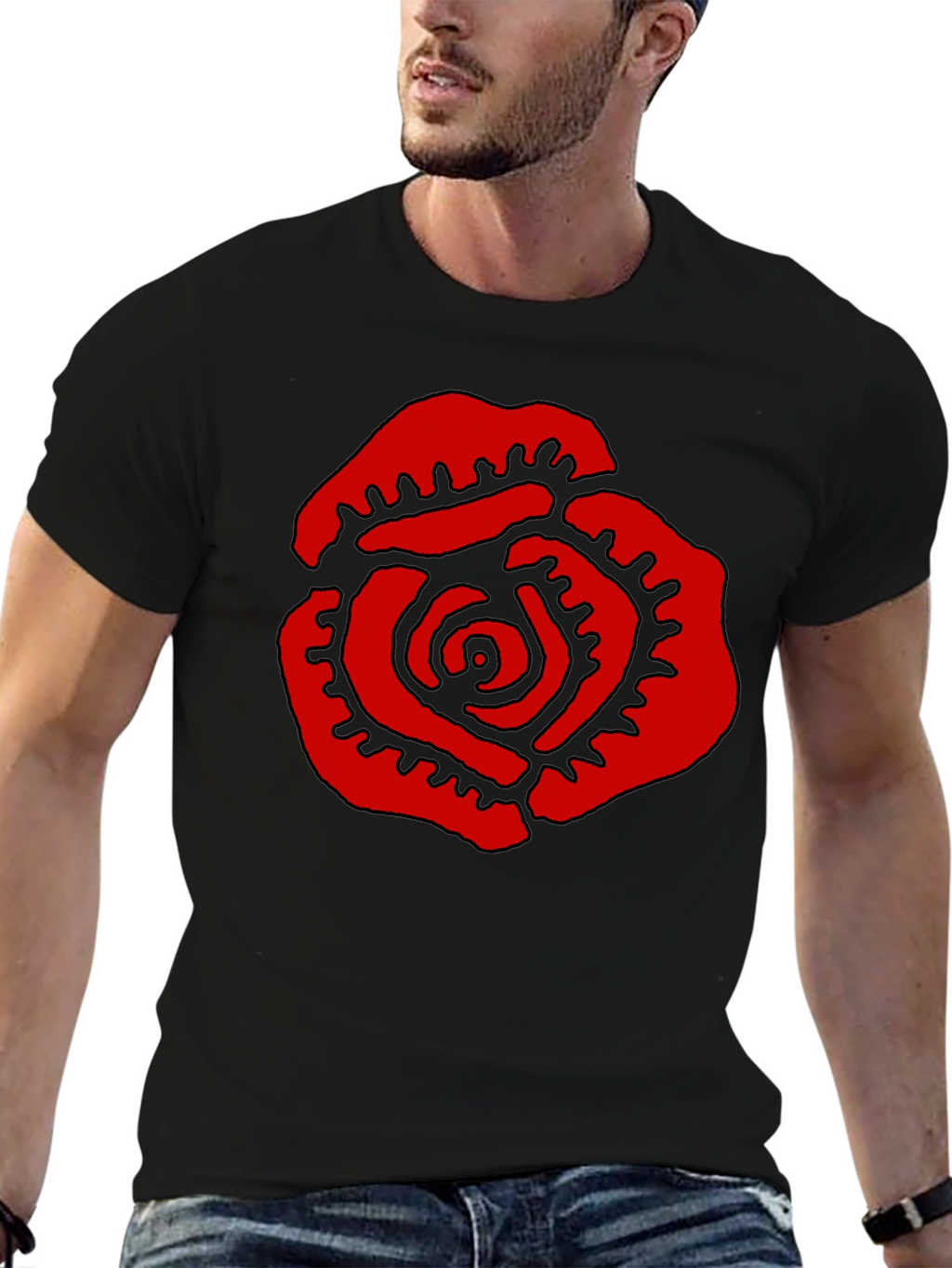 Red Rose Graphic Black T-Shirt