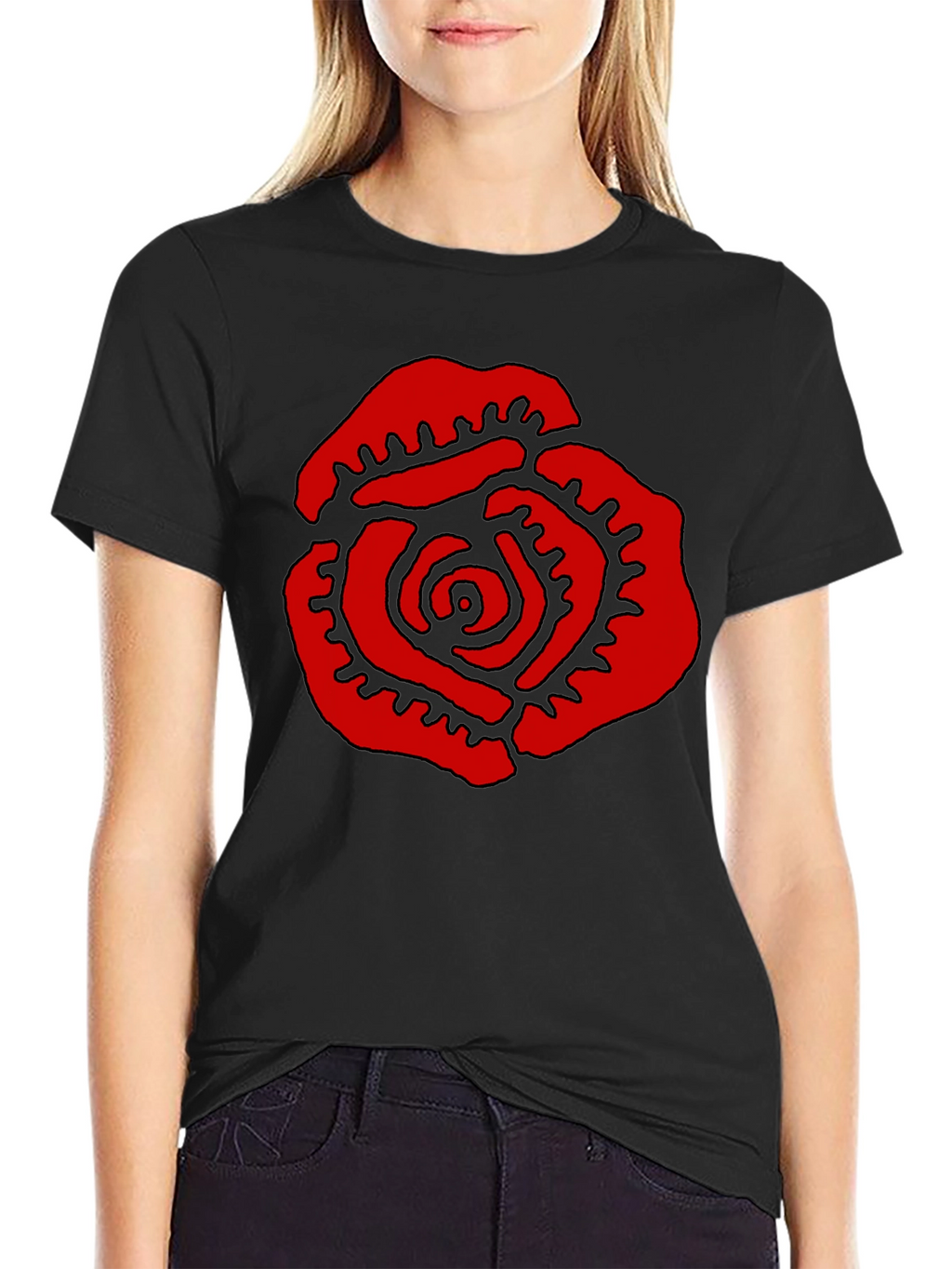 Red Rose Graphic Black T-Shirt