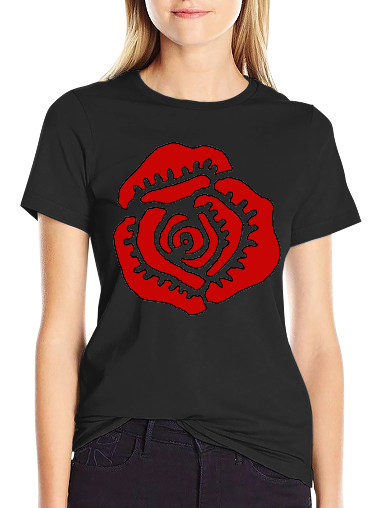 Red Rose Graphic Black T-Shirt