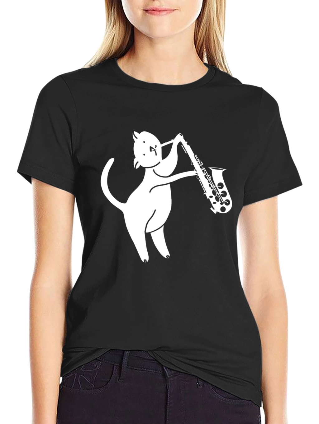 Cat Saxophone Player Graphic Tee - Cool & Unique