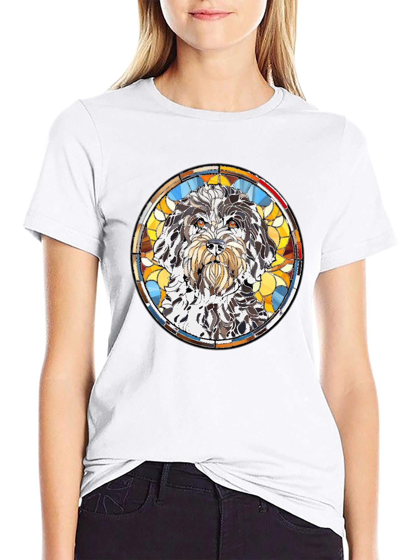 Stained Glass Dog Breed Graphic Tee - Black