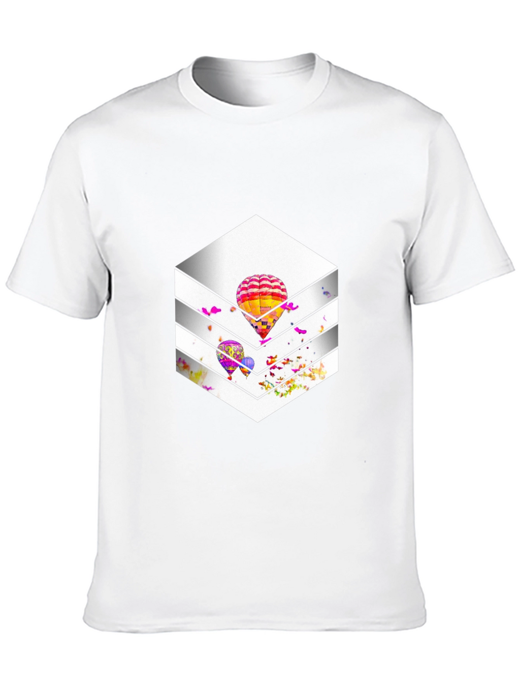 Stylish Black T-Shirt with Hot Air Balloon Graphic Design