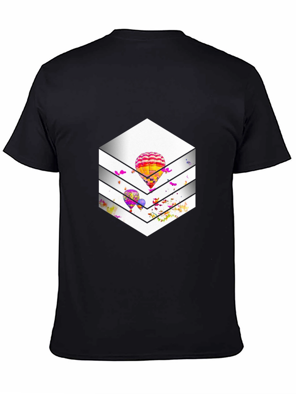 Stylish Black T-Shirt with Hot Air Balloon Graphic Design