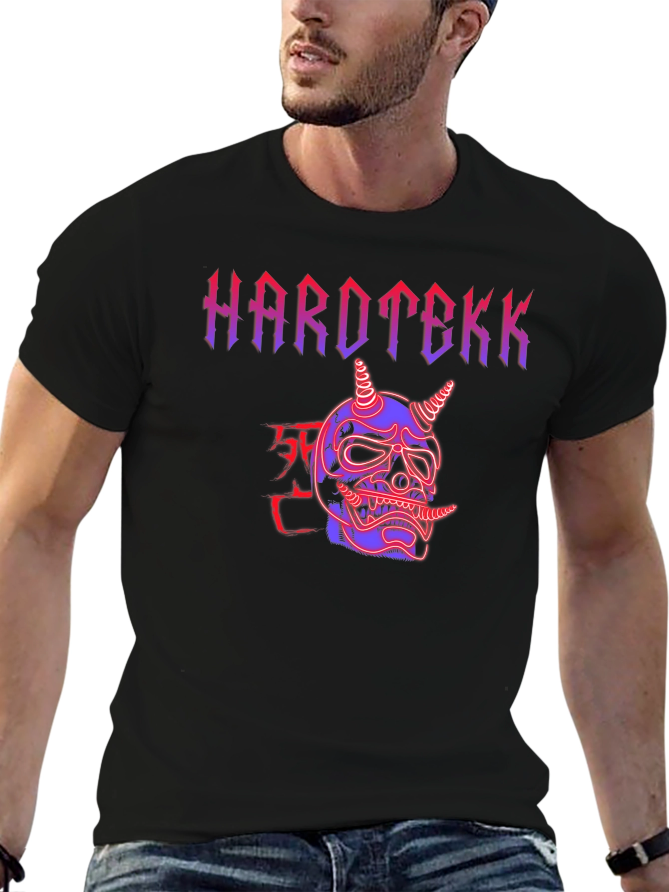 Hardtekk Oni Mask Graphic Tee - Edgy Streetwear