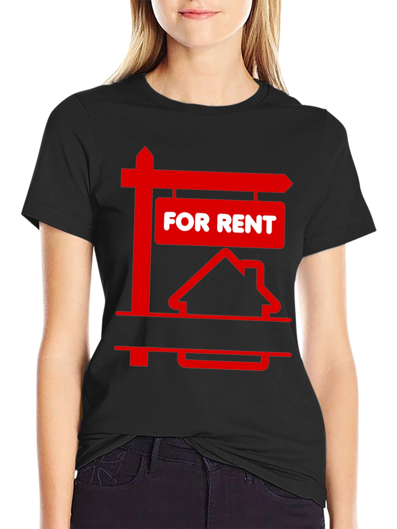 For Rent Sign Graphic Tee - Black