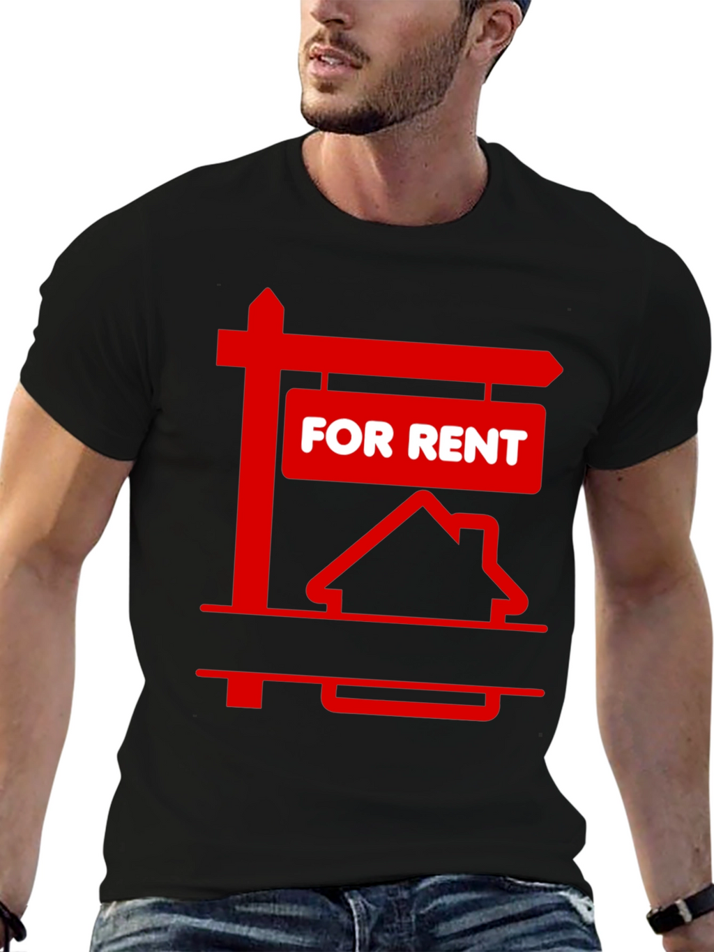 For Rent Sign Graphic Tee - Black