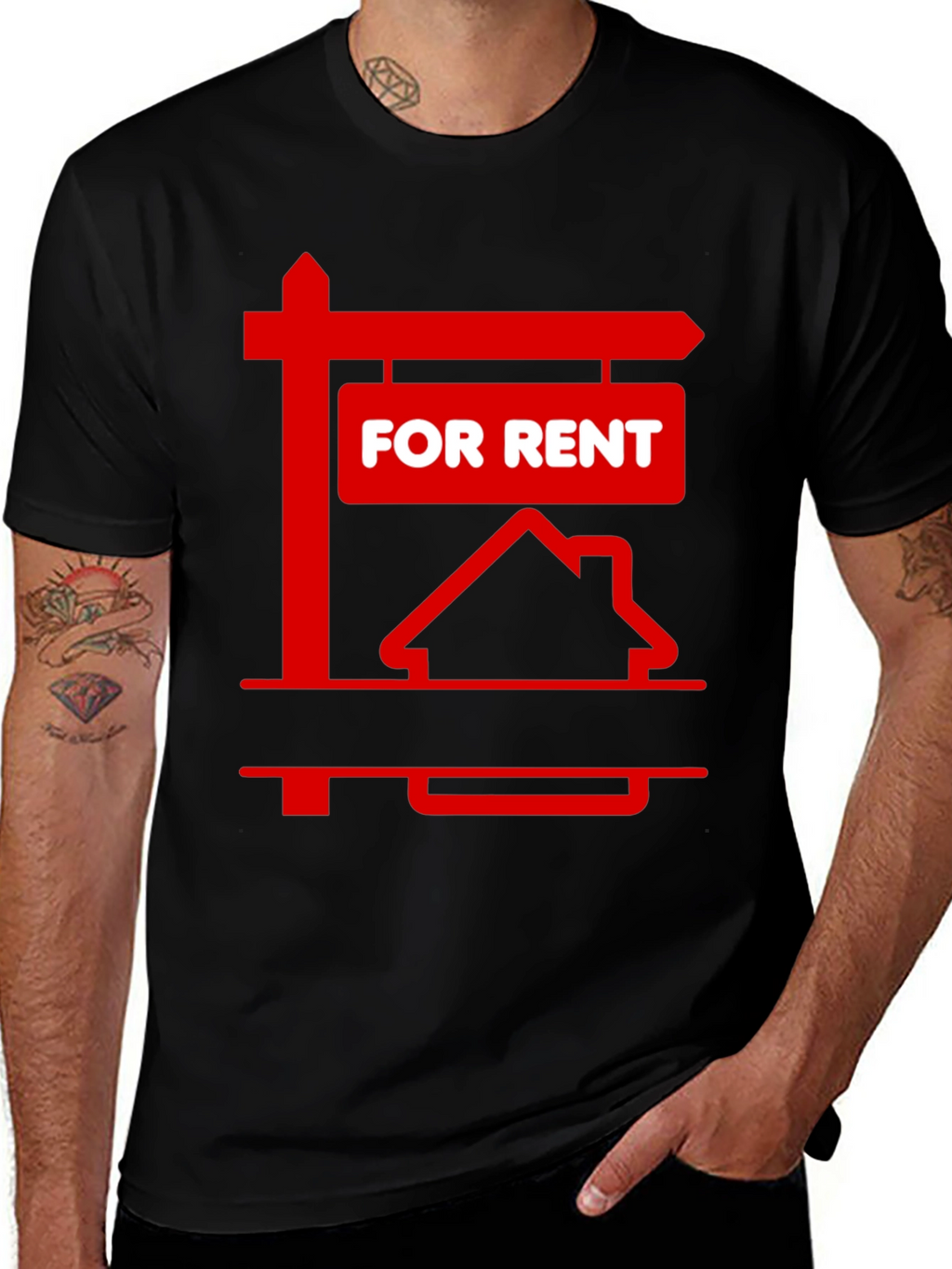 For Rent Sign Graphic Tee - Black