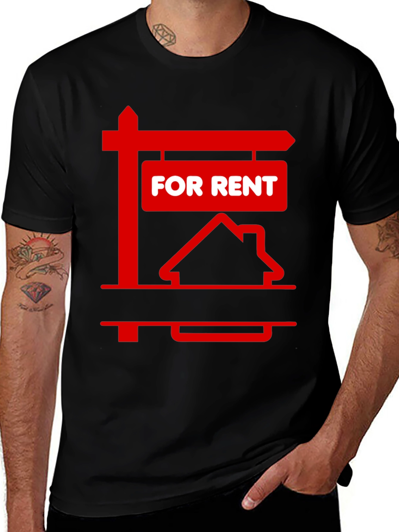 For Rent Sign Graphic Tee - Black