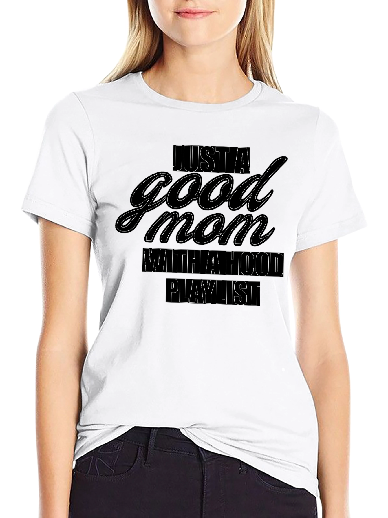 Good Mom Hood Playlist Black Tee