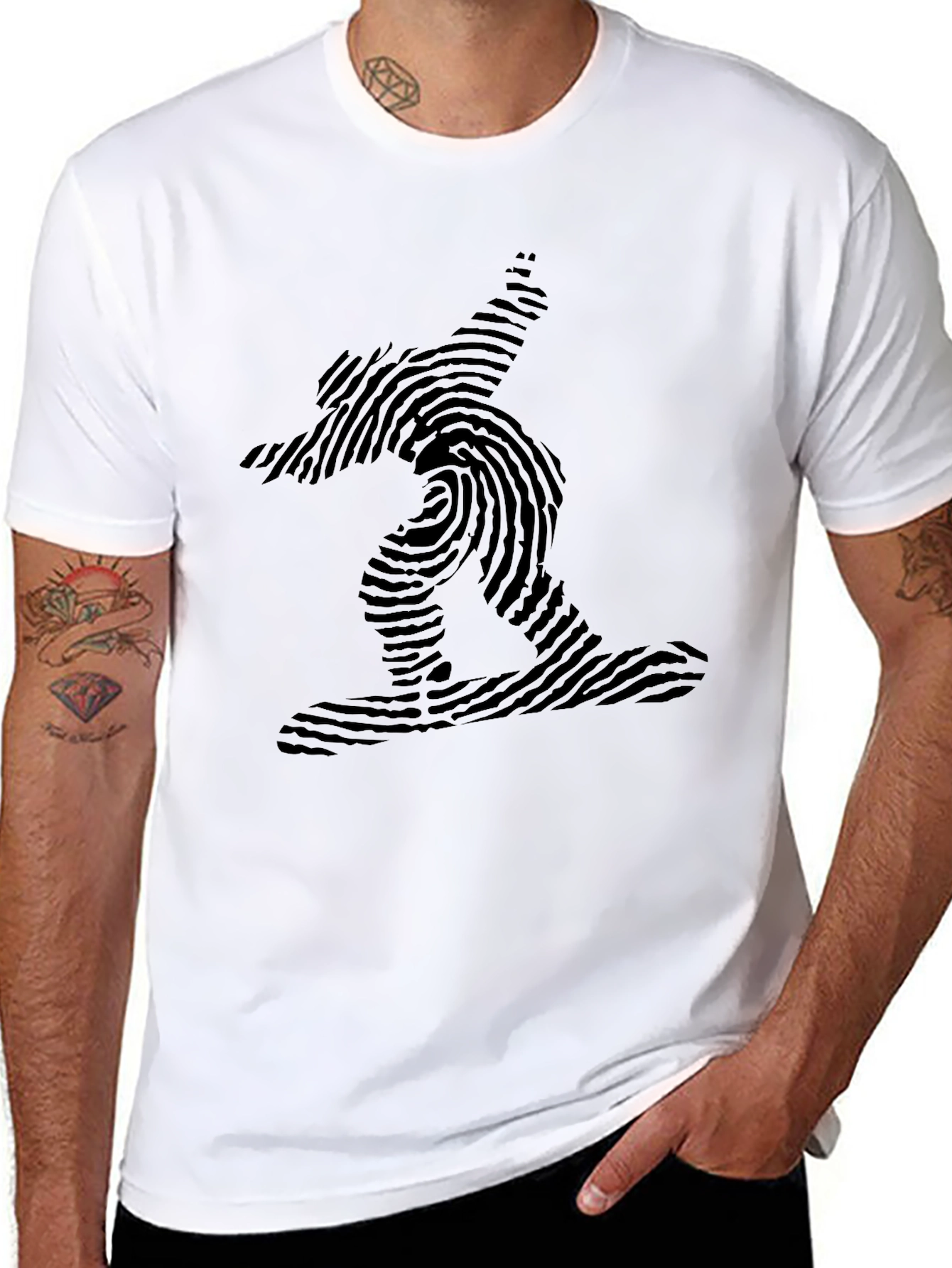 Fingerprint Snowboarder Black T-Shirt