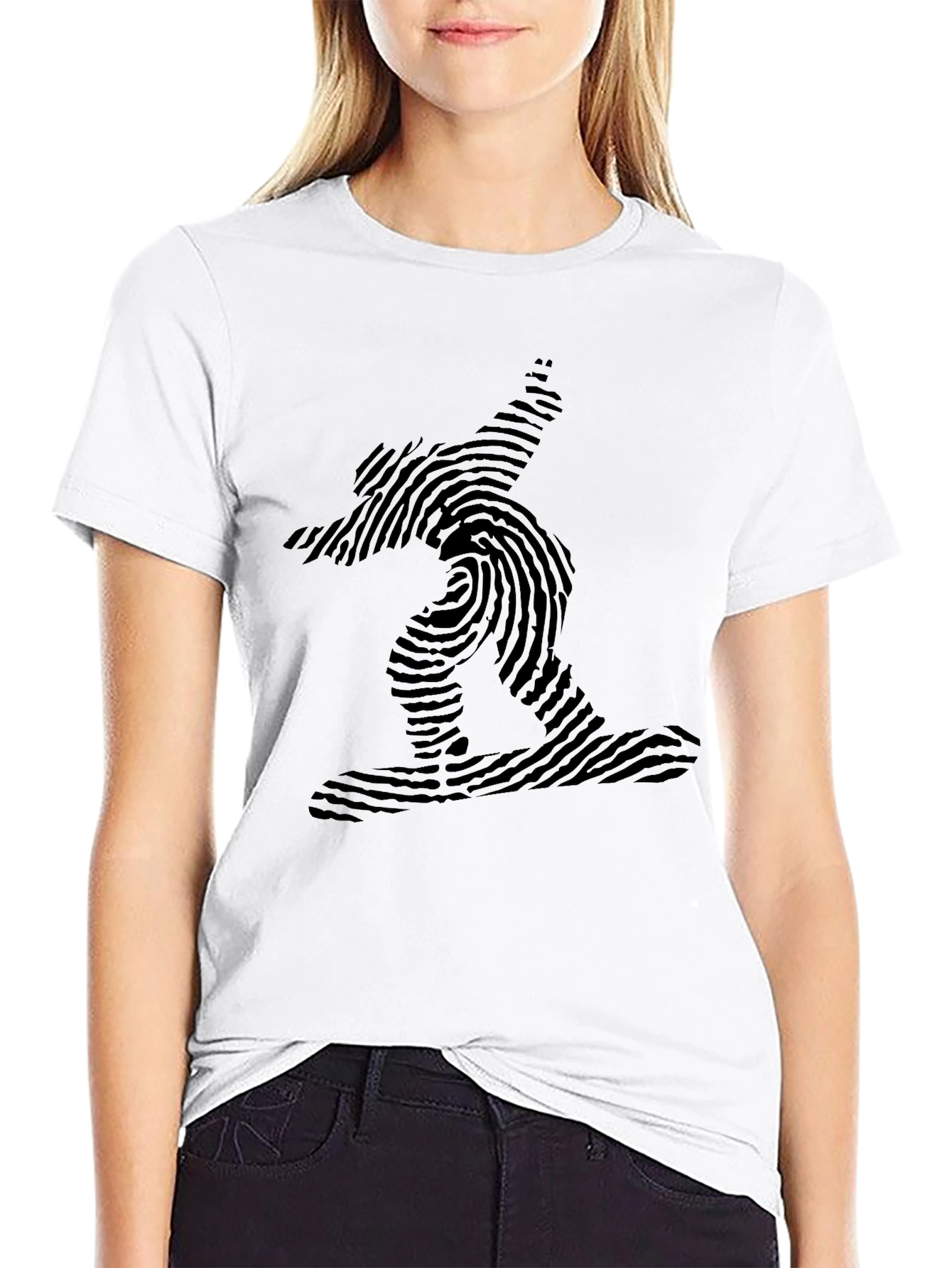 Fingerprint Snowboarder Black T-Shirt
