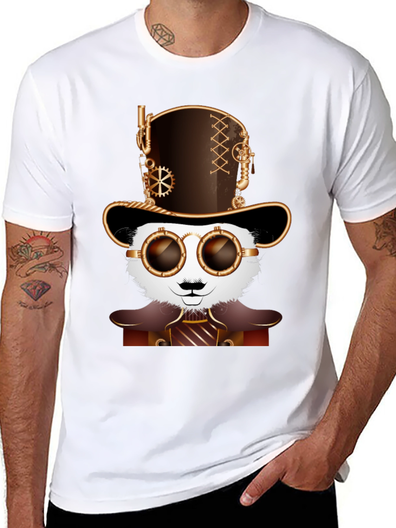 Steampunk Panda Graphic Tee - Unique Design