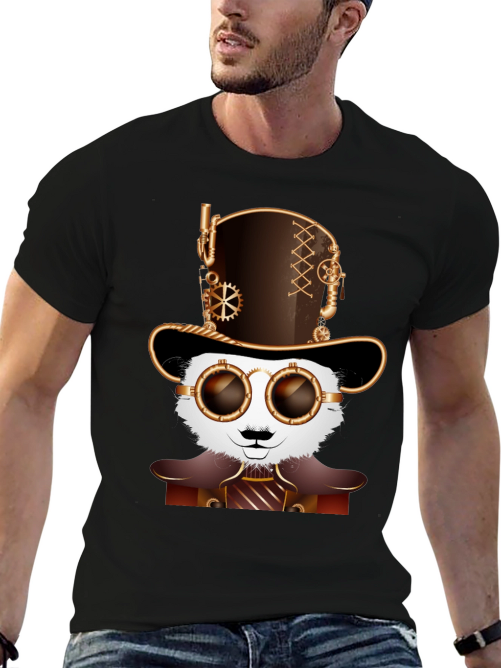 Steampunk Panda Graphic Tee - Unique Design