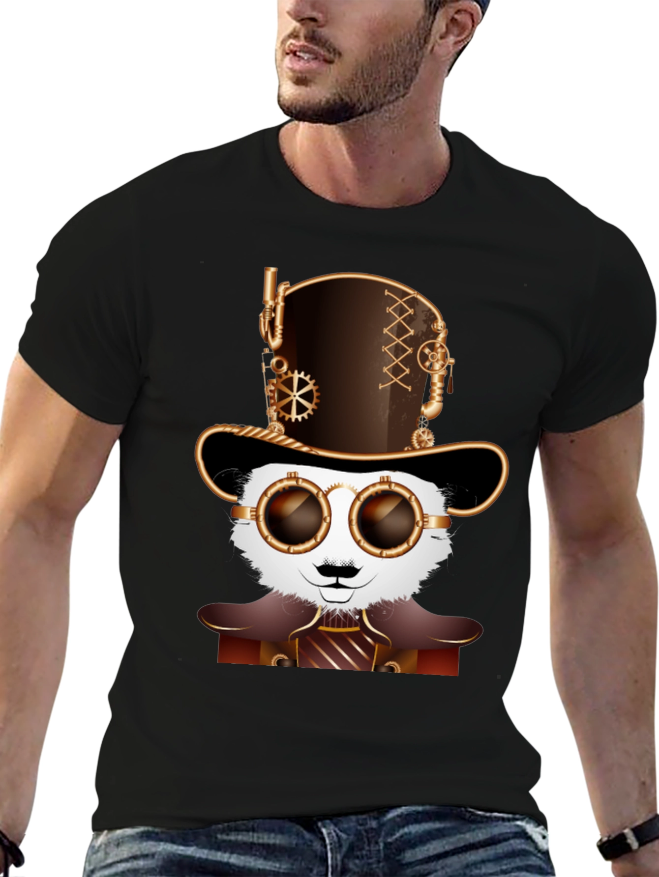 Steampunk Panda Graphic Tee - Unique Design