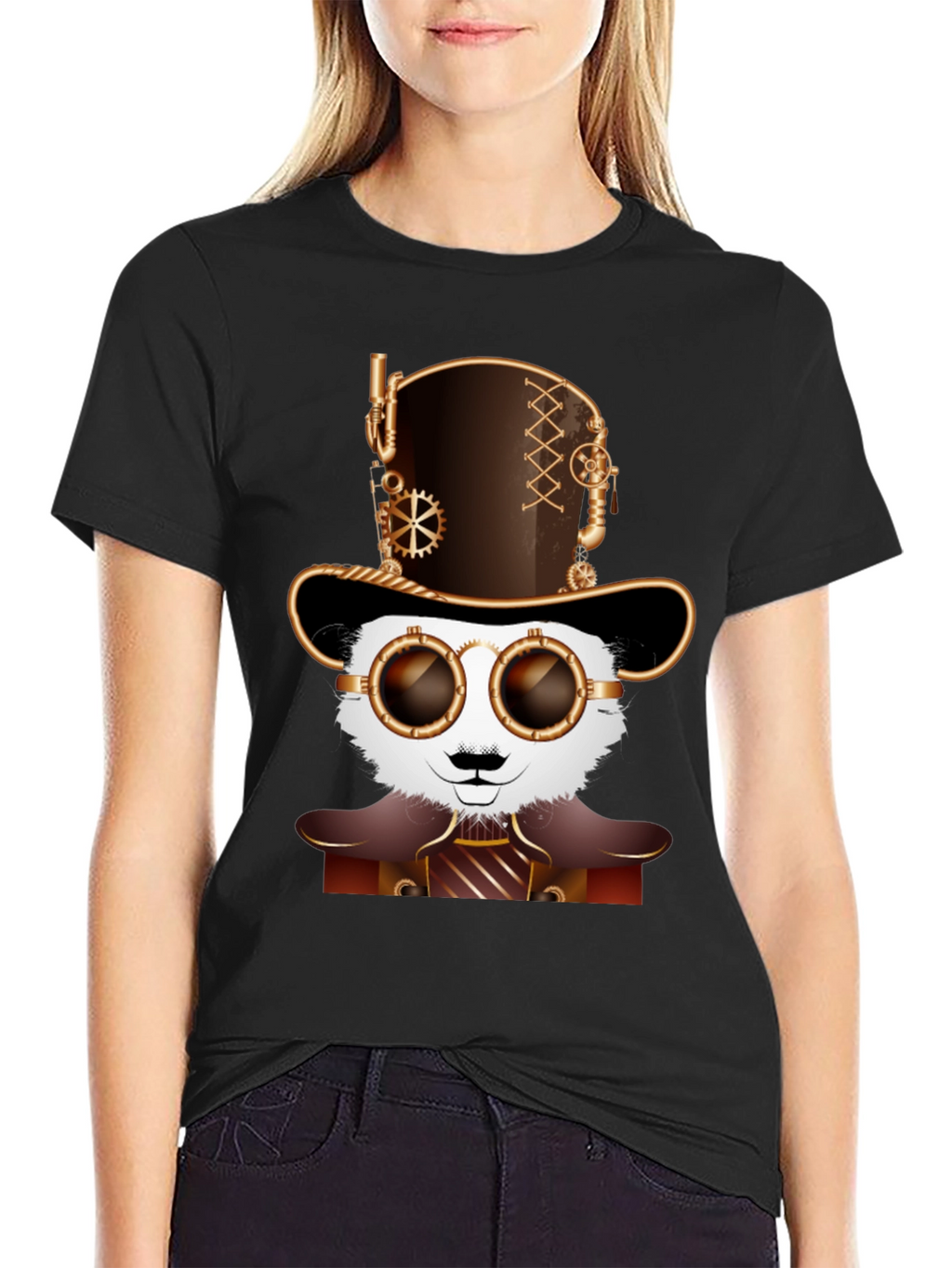 Steampunk Panda Graphic Tee - Unique Design