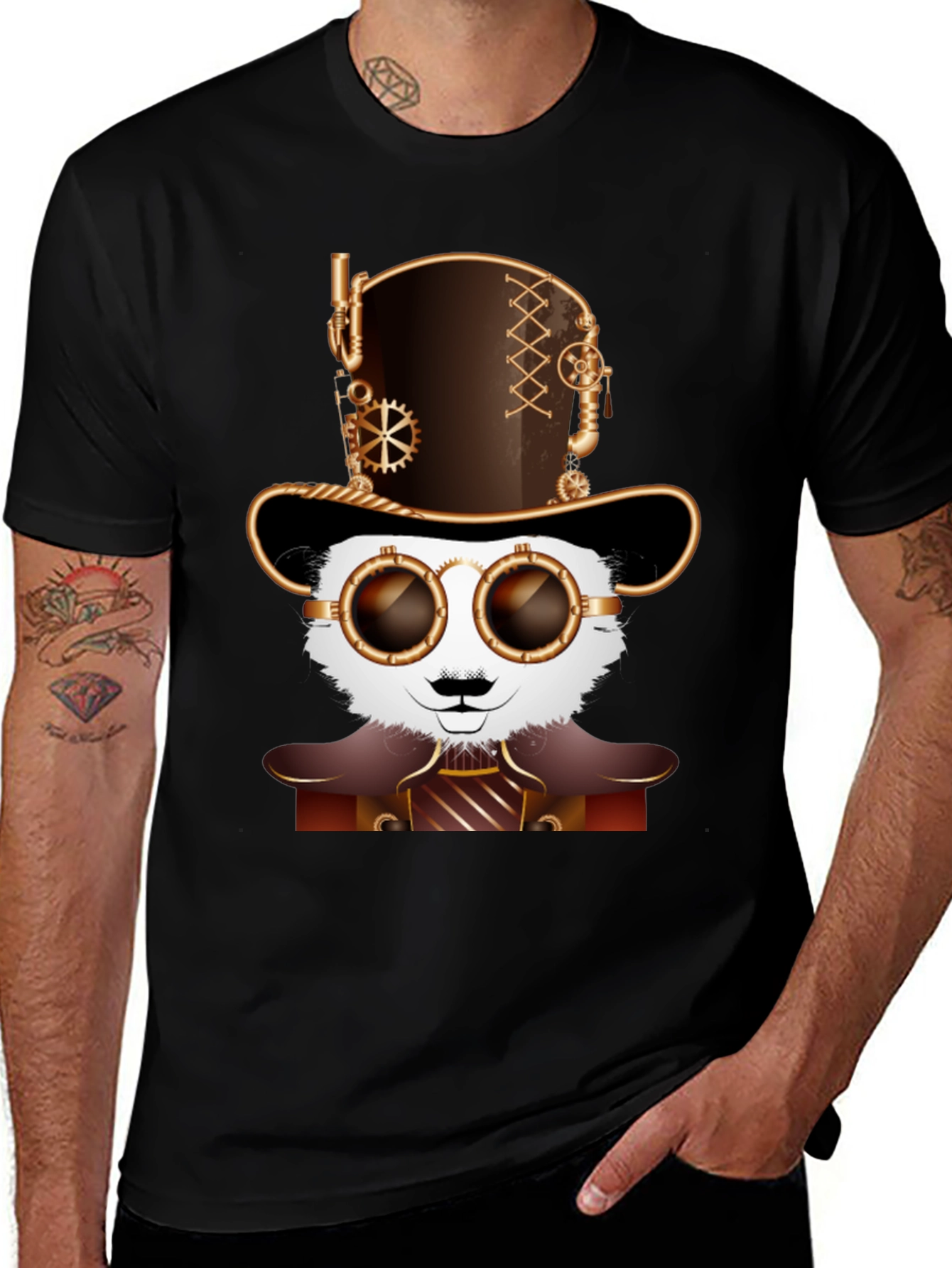 Steampunk Panda Graphic Tee - Unique Design