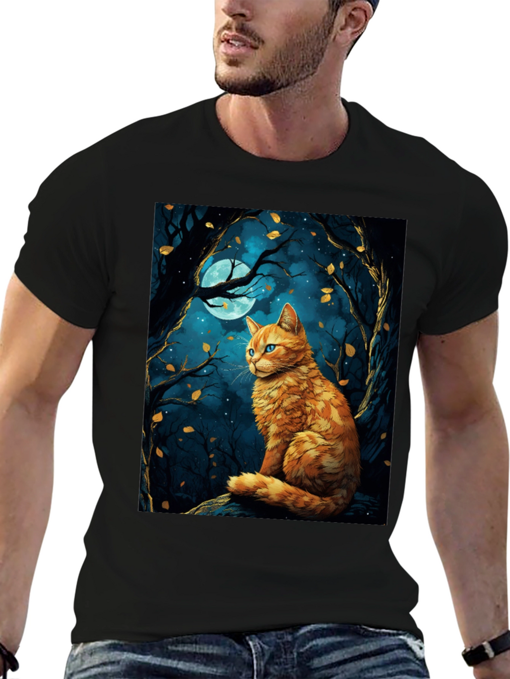 Cat Moonlit Forest Graphic Tee