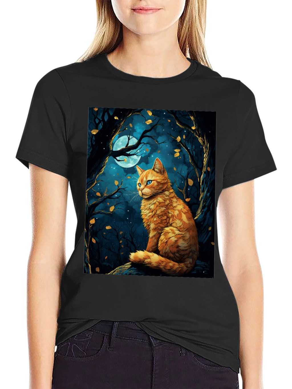 Cat Moonlit Forest Graphic Tee