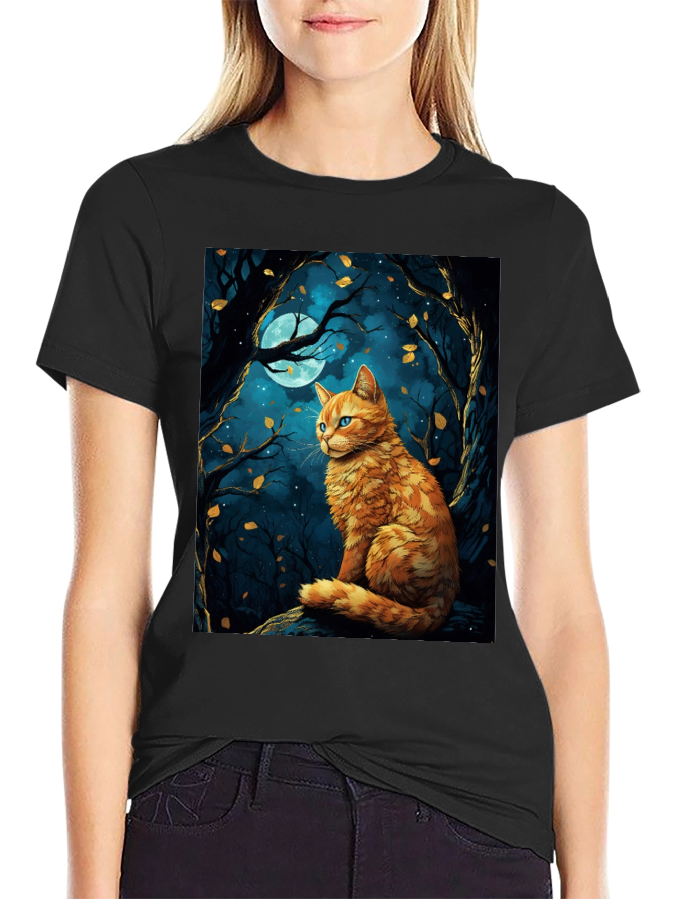 Cat Moonlit Forest Graphic Tee