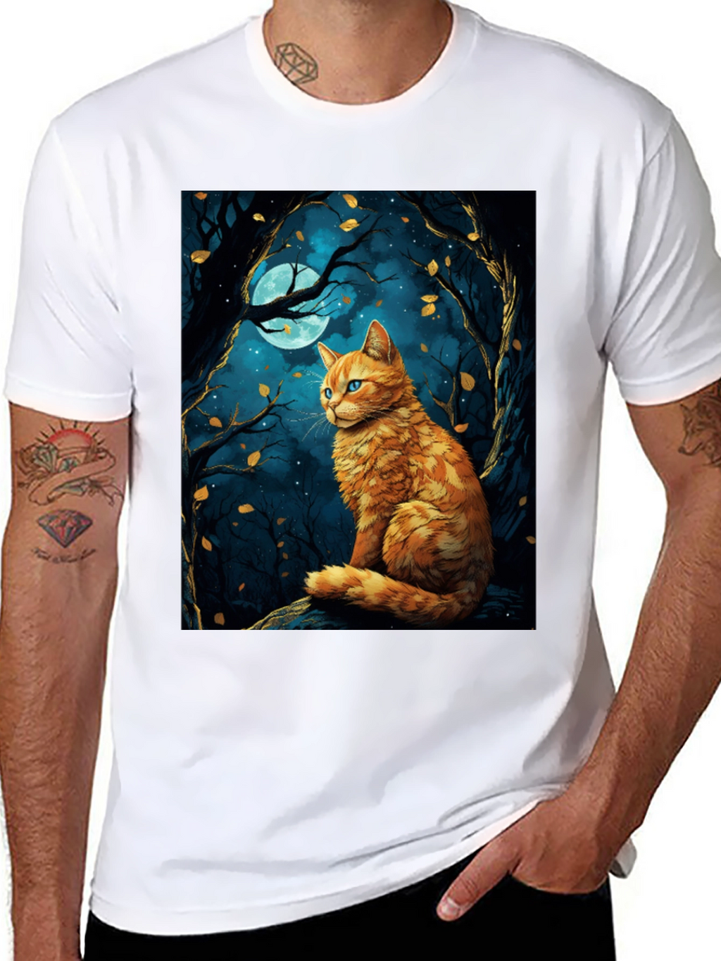 Cat Moonlit Forest Graphic Tee