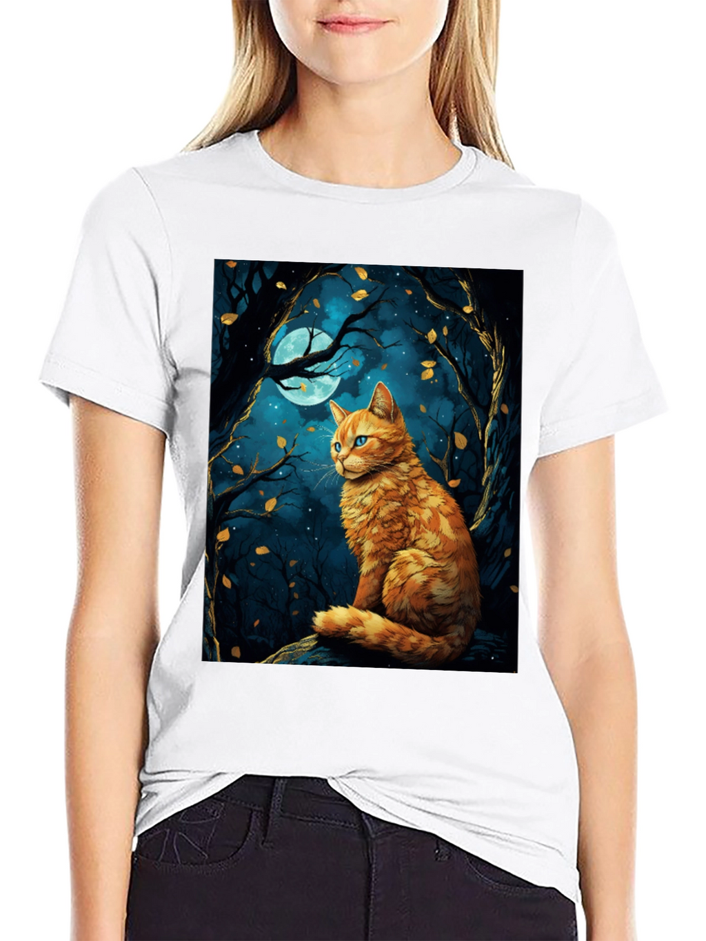 Cat Moonlit Forest Graphic Tee