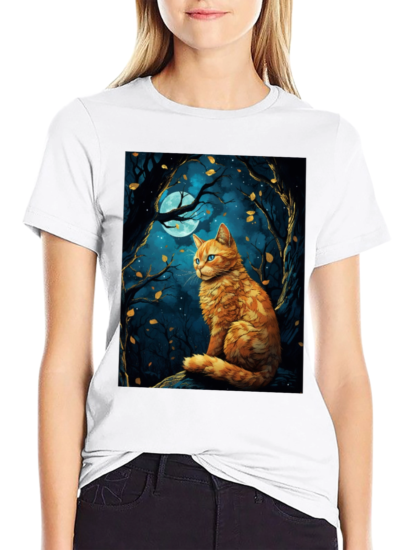 Cat Moonlit Forest Graphic Tee