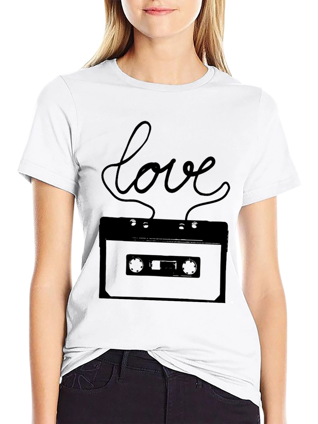 Retro Love Cassette Tape Graphic Tee - Black