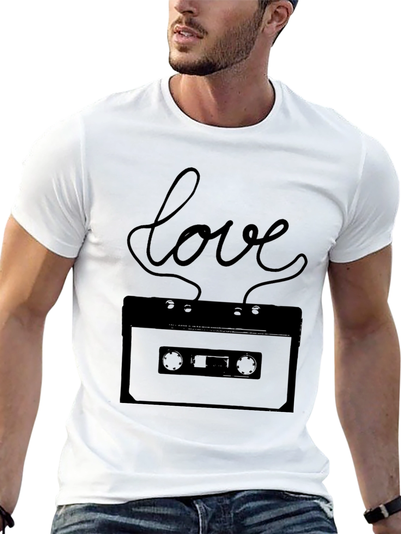 Retro Love Cassette Tape Graphic Tee - Black