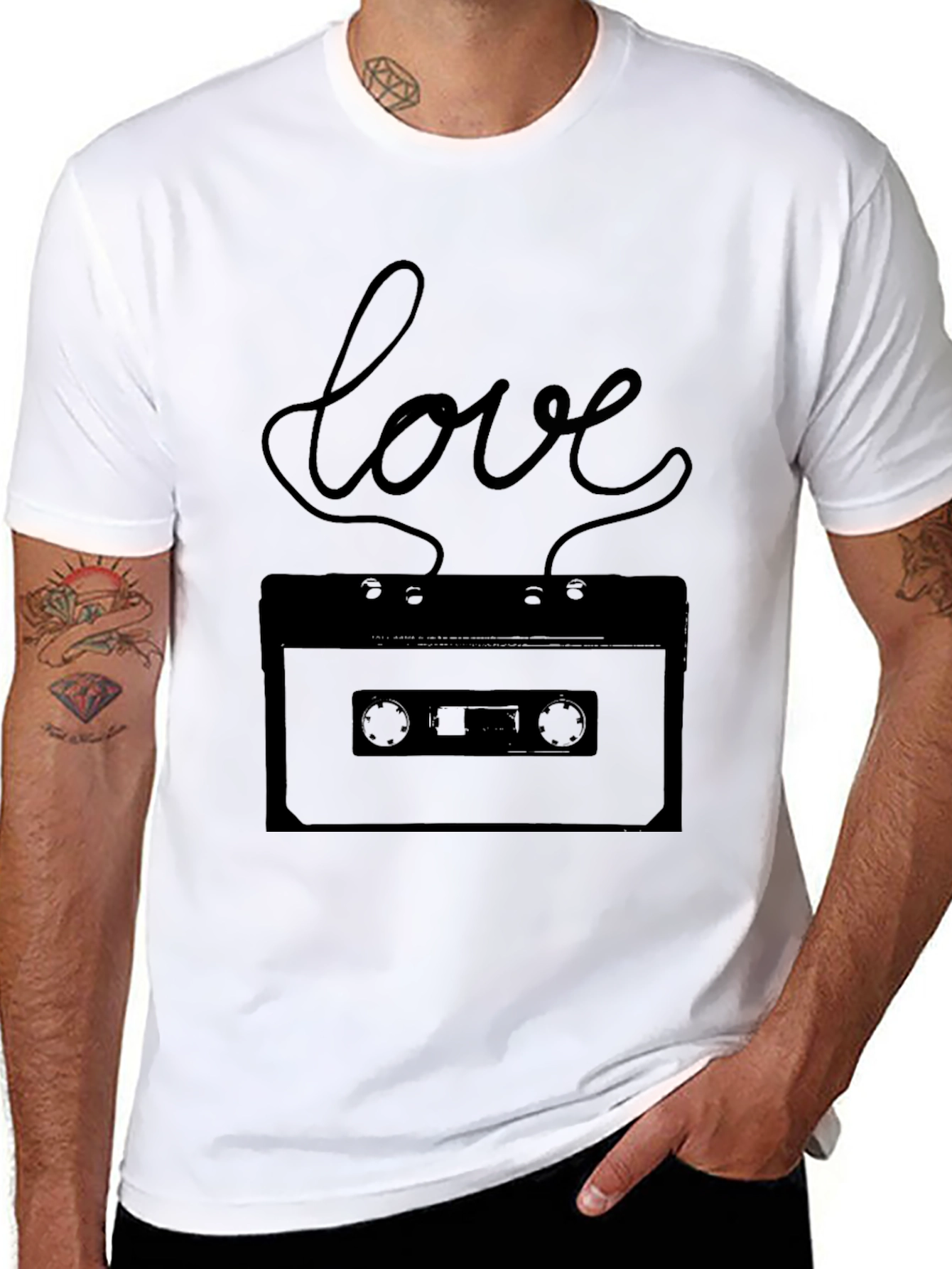 Retro Love Cassette Tape Graphic Tee - Black