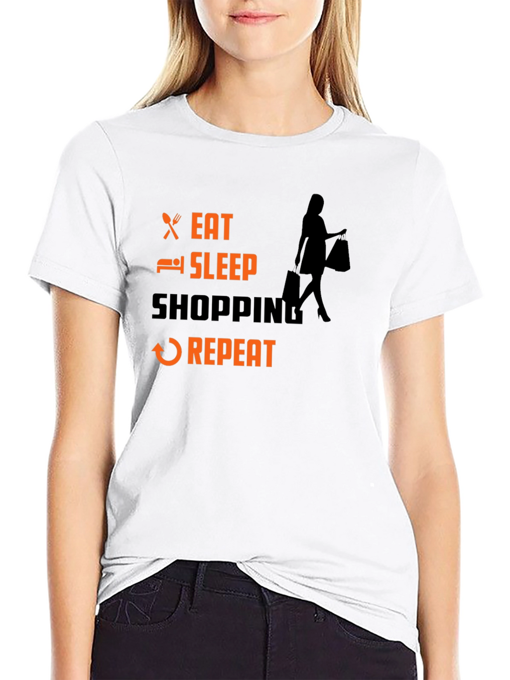 Eat Sleep Shopping Repeat Black T-Shirt