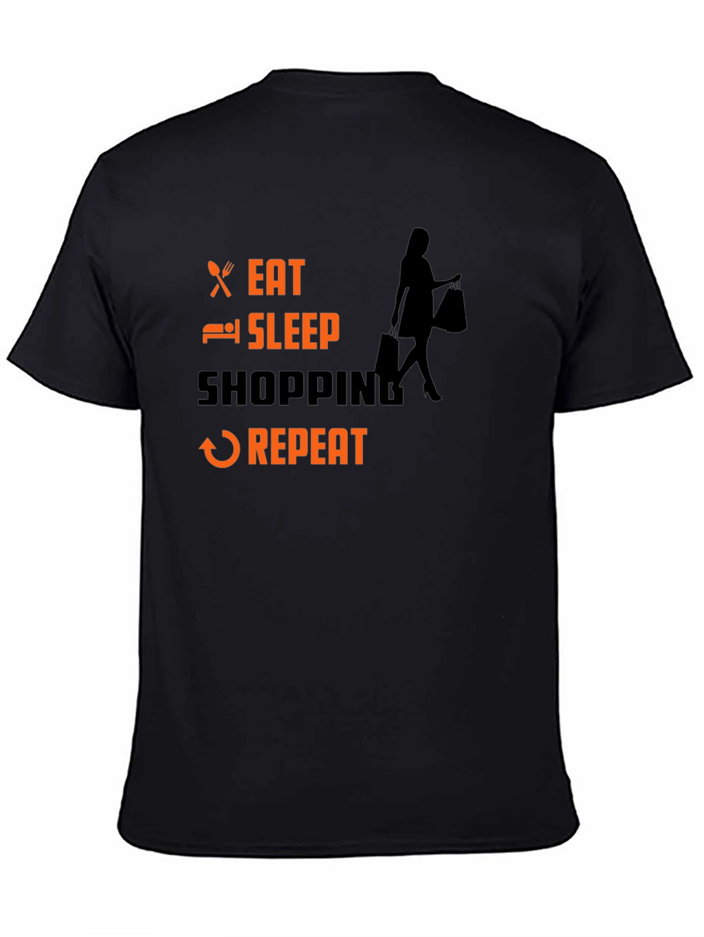 Eat Sleep Shopping Repeat Black T-Shirt