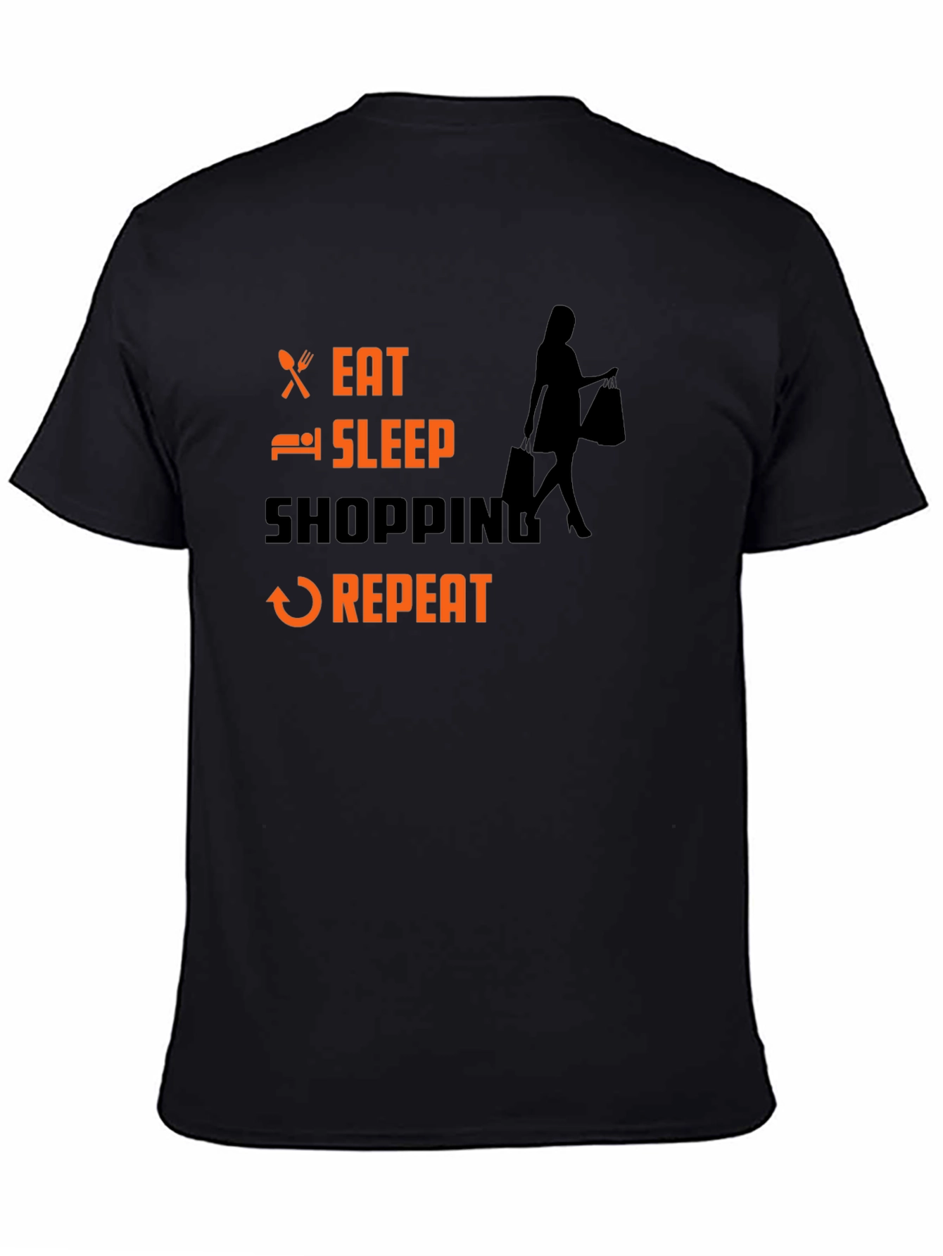 Eat Sleep Shopping Repeat Black T-Shirt
