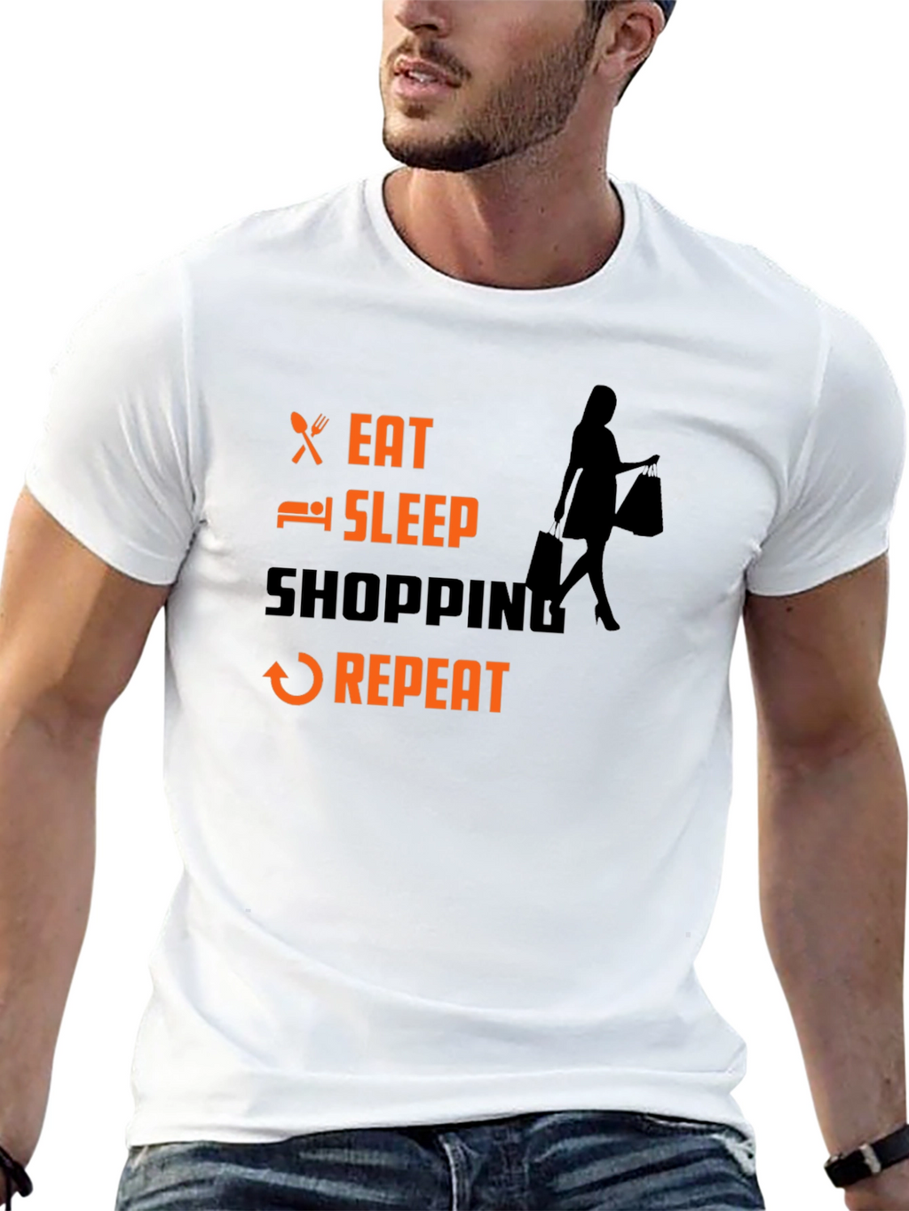 Eat Sleep Shopping Repeat Black T-Shirt