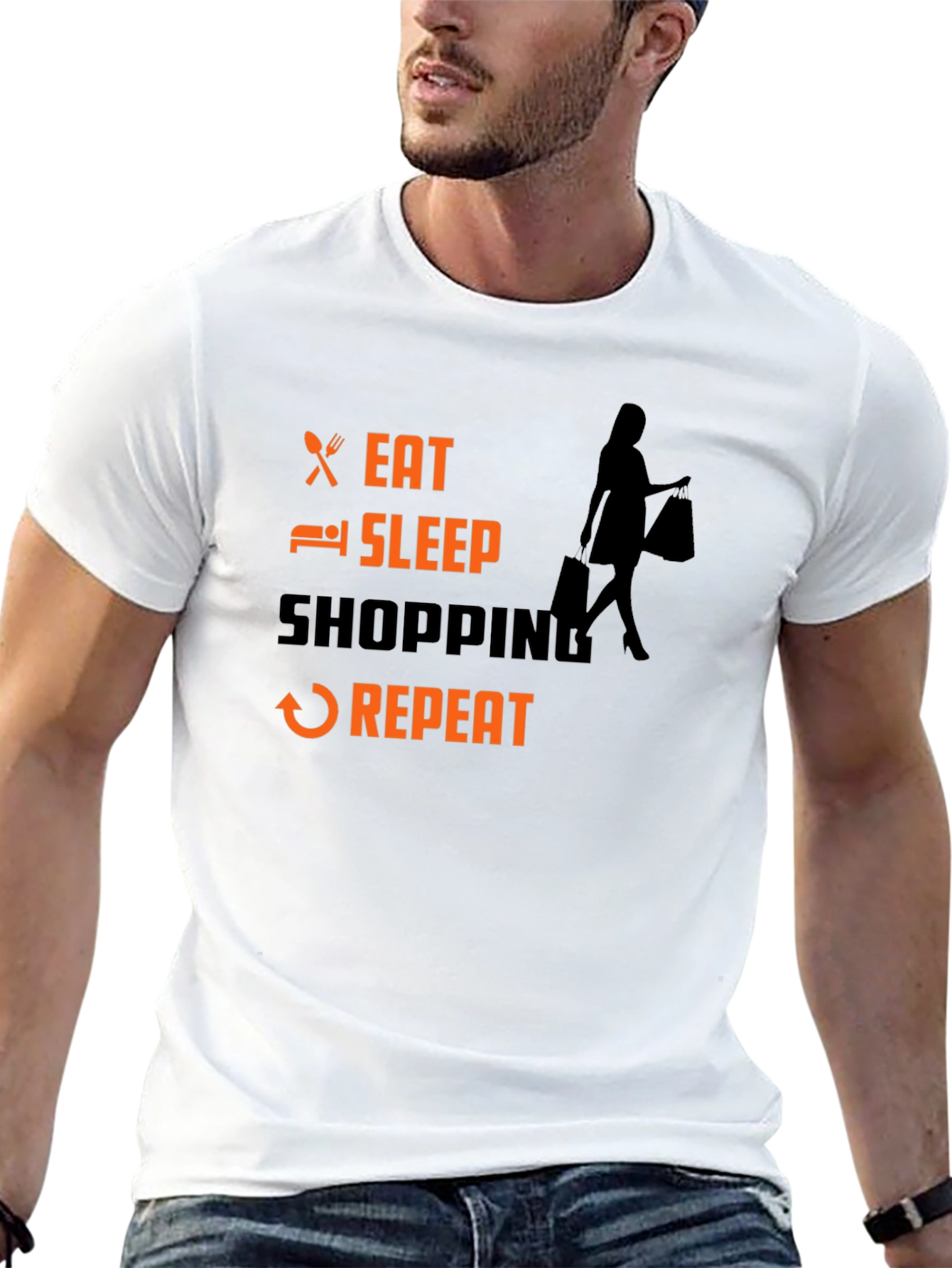 Eat Sleep Shopping Repeat Black T-Shirt