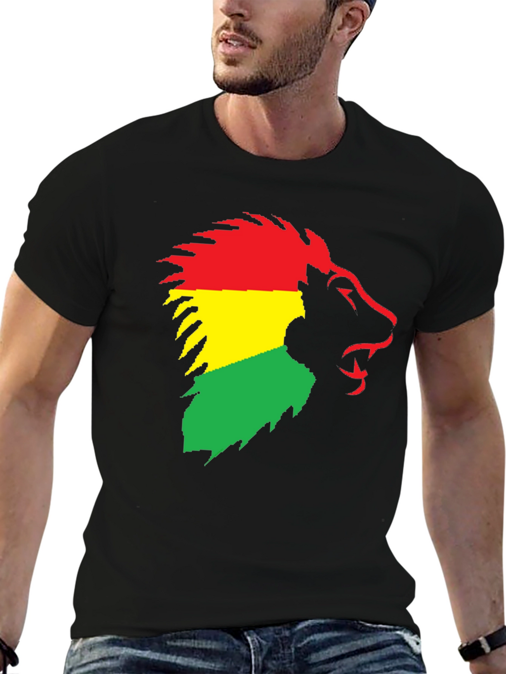 Rasta Lion Graphic Tee - Black Cotton T-Shirt