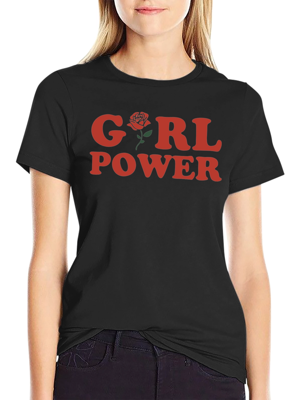 Girl Power Rose Graphic T-Shirt - Black