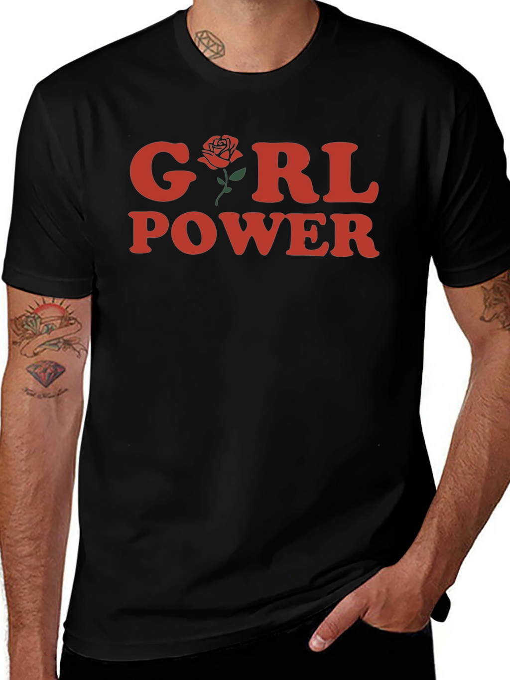 Girl Power Rose Graphic T-Shirt - Black
